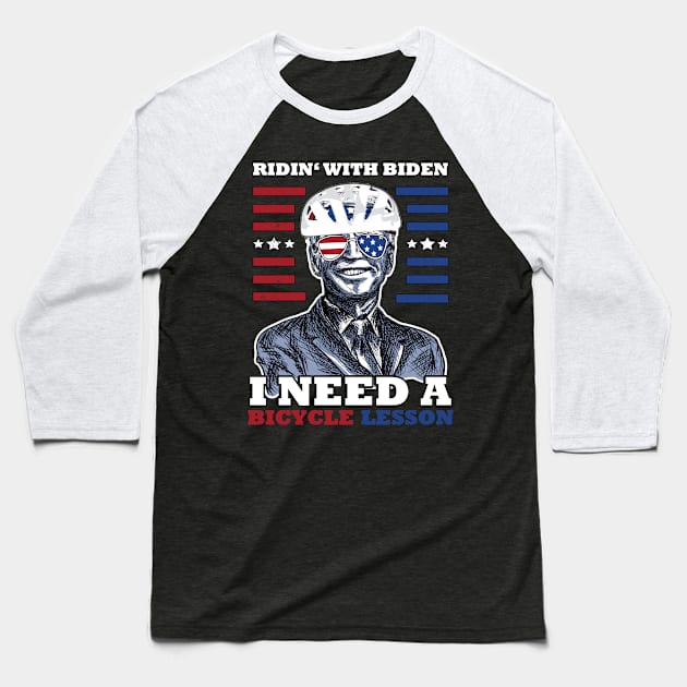 Bicycle Fall trap America Flag Sunglasses Ridin' with Biden Baseball T-Shirt by jodotodesign